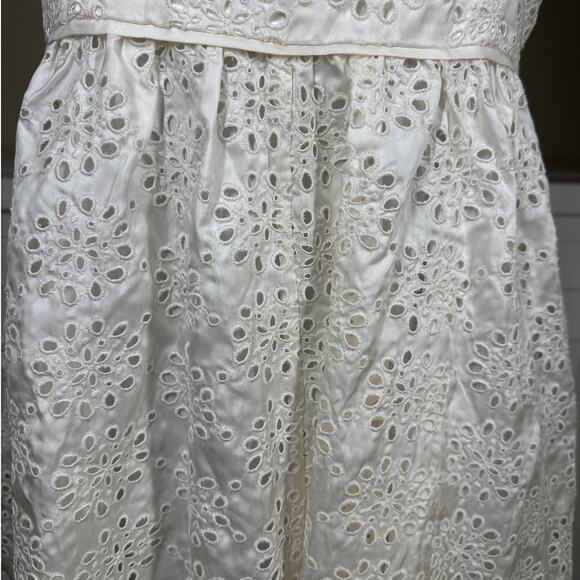 ECI New York 100% Silk Ivory Eyelet Ruffle Mini Spaghetti Strap Dress Size 10 - Picture 14 of 16